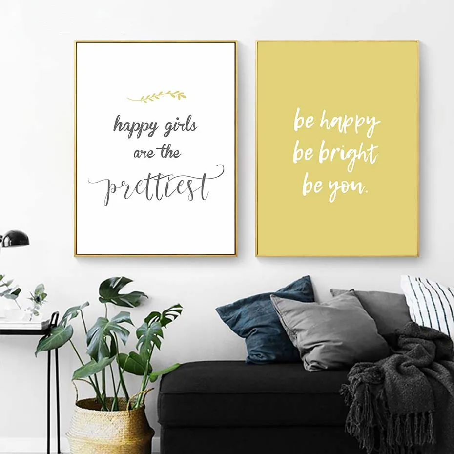 أصفر أحمر اللون إقتباس ملصق طباعة قماش اللوحة تكون سعيدا بن مشرق الحب إقتباس جدار صورة فنية غرفة حضانة الطفل