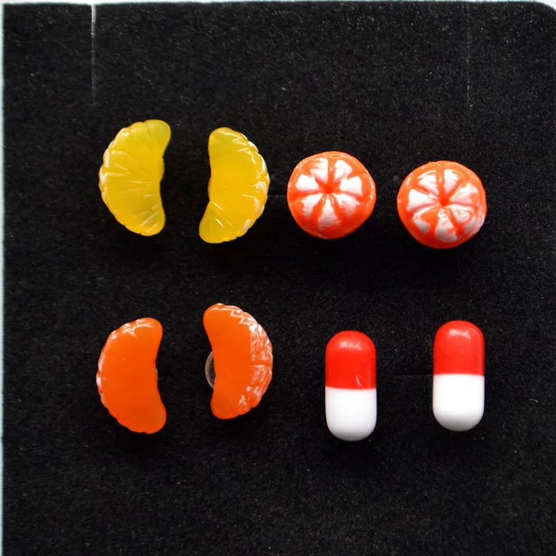 Harajuku Simulation Mini Fruit Stud Earnail Sweet Lovely Orange And Grapefruit Slices Capsule Earrings Student Funny Jewelry