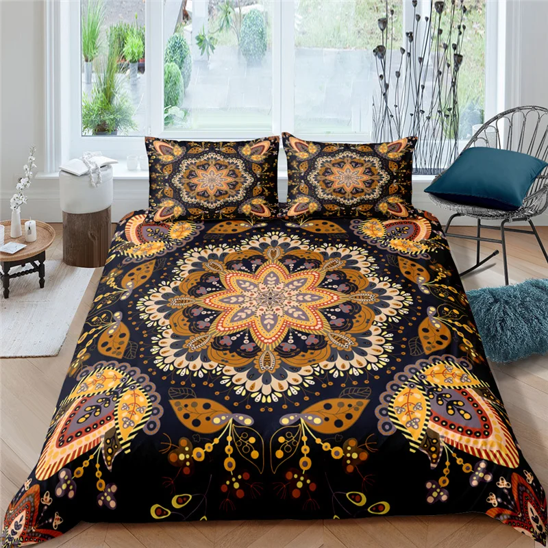 

Home Living Luxury Gold Mandala Print 2/3Pcs Duvet Cover Set Pillowcase Queen Size and King Size Kid Bedding Set EU/US/AU Size