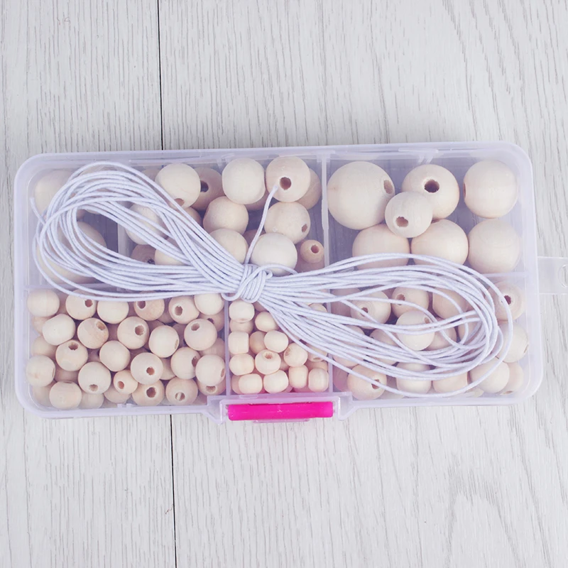 190Pcs/Set Natural Wooden Beads Round Loose Wood Ball Bead for DIY Handmade Jewelry Making Bracelet Necklace Accesories