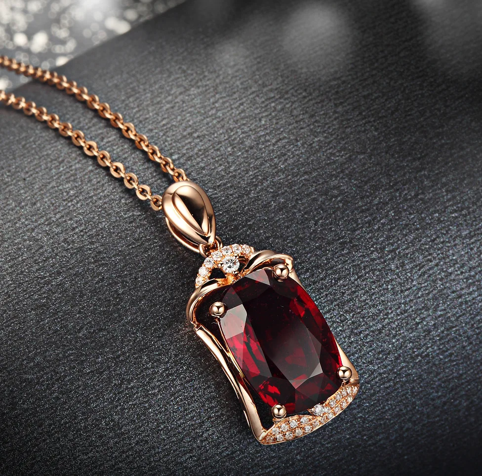 Real 14k ouro rosa pierscionki pingente bizuteria pedra preciosa natural vermelho rubi tesouro pingente 45cm colar jóias 1cm pingente