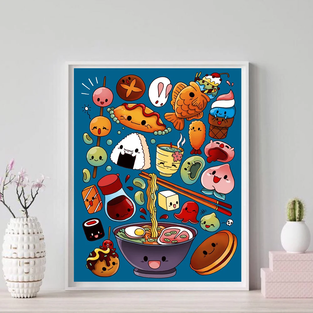 Japanese Food Cartoon Wall Art Prints Ramen Poster Kitchen Art Canvas Painting Pictures For Living Room Sushi Gift Home Decor