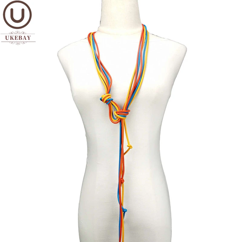 UKEBAY New Multicolor Long Necklaces Women Pendant Necklace Handmade Luxury Rubber Jewelry Fashion Clothes Accessories Necklaces