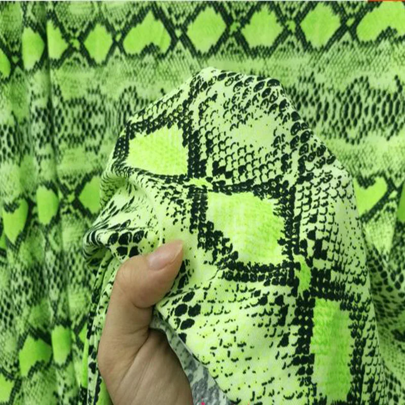 Good Milk Silk Spandex/cotton Knitted Fabric 4 Way Stretch Sexy Green Snake/Leopard Print Fabric Sewing DIY Pants/Shirt/Dress