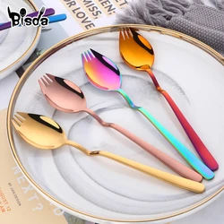 Stainless Steel Spoon Fork, Spork Hanging Cup, Salad Spoon, 8 Color, Dessert Snack Forks, Reusable Gold Party Dinnerware, 1Pc