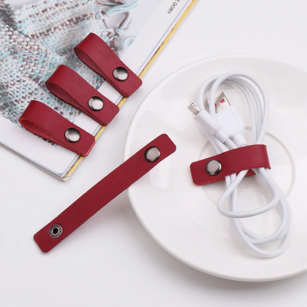 5 Pcs Leather Cable Winder Wire Ties Cord Organizer Cable Strap Tie Wrap Cord Management Holder Keeper Earphone Wrap