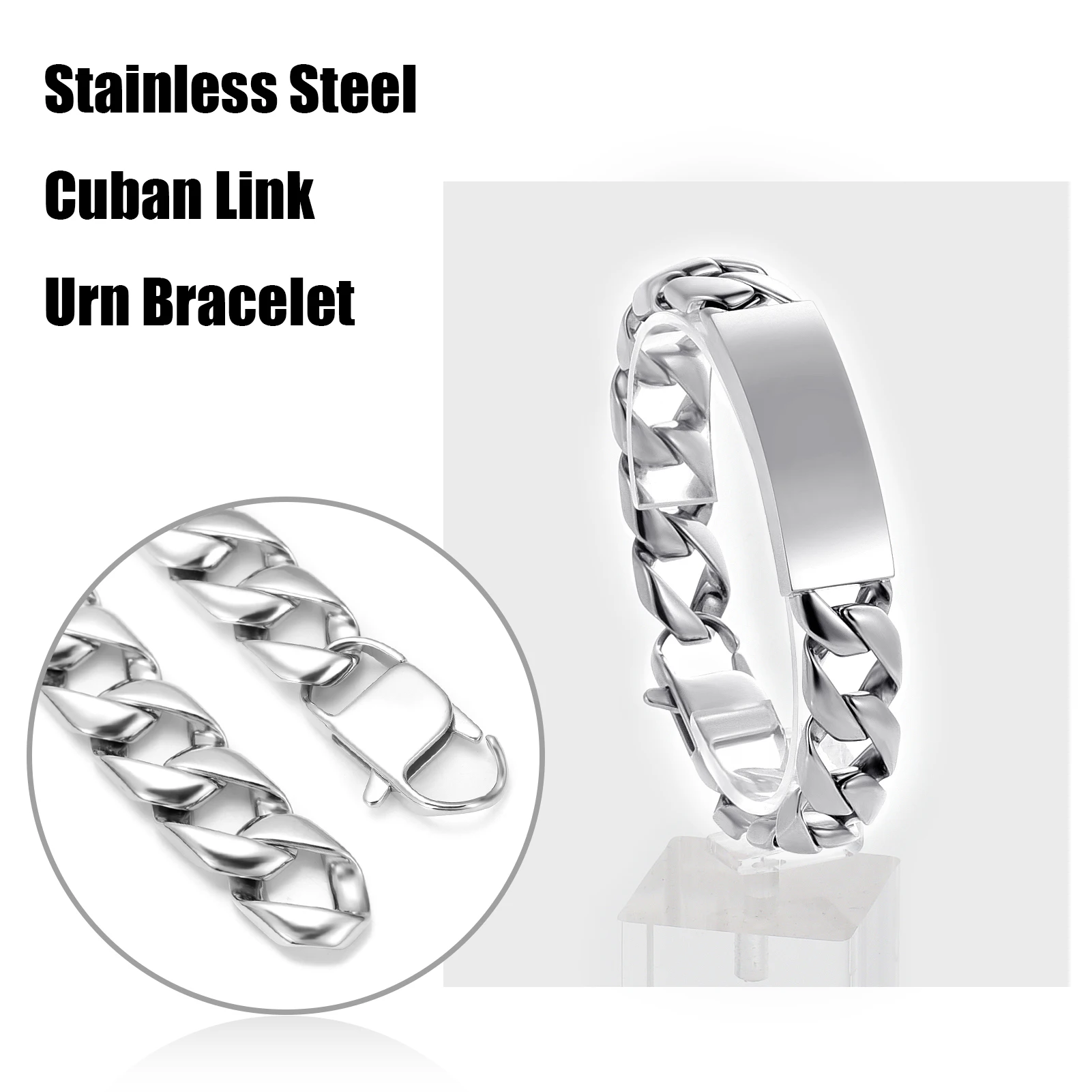 Cremation Bracelet for Ashes for Men - Stainless Steel Cuban Link Urn Bracelet Keepsake Ash Holder Cremation Memorial Jewelry