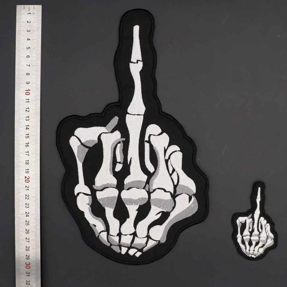 Skull Middle Finger Embroidered Patches For Clothing Fashion Punk Rocker Decoration Design