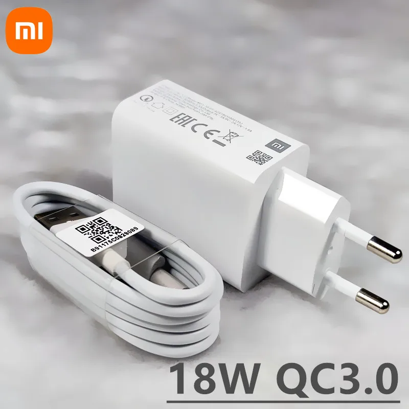 Xiaomi-오리지널 18W 고속 충전기 QC 3.0 EU, 빠른 여행용 벽 충전 어댑터 USB C, Mi 8 9 SE A2 A3 Mix 3, 레드미 노트 7 8 9 Pro