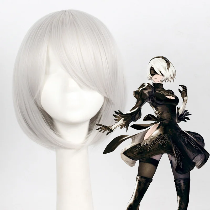 Jogo YoRHa No.2 Tipo B 2BYoRH 2A 9S 2B Cosplay Peruca NieR:Automata Costume Play Perucas resistente ao calor do cabelo