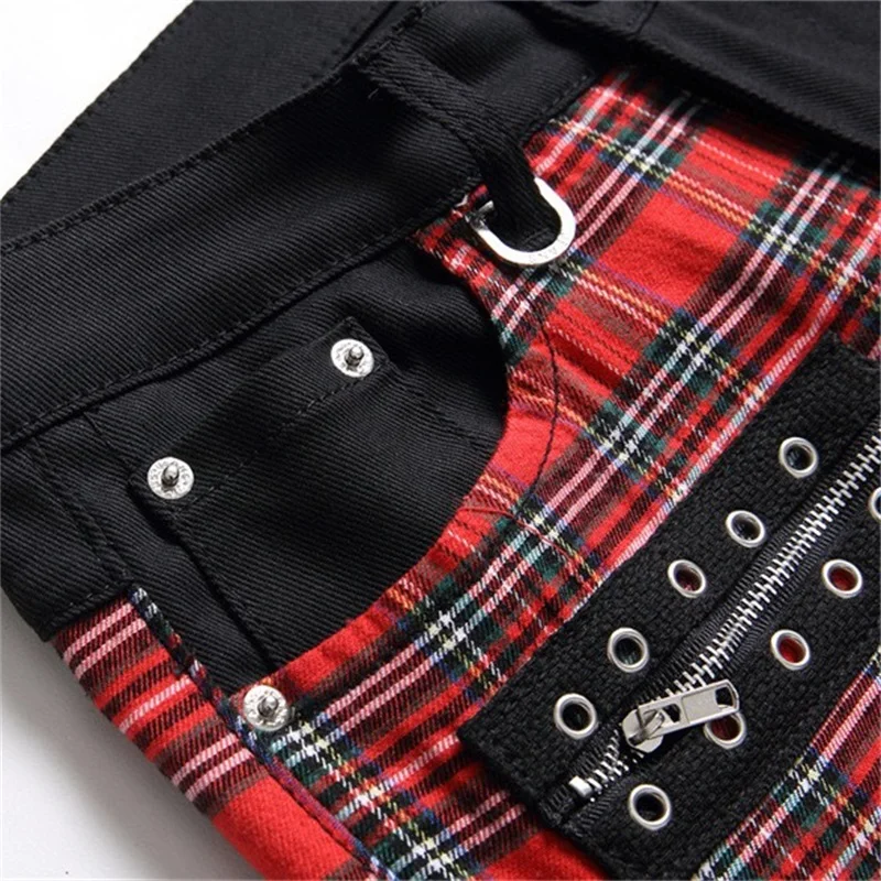 EH·MD® Plaid Jeans Men's Matching Color Rope Zipper Metal Button Double Row Trim Cotton Stretch Four Seasons Style 3D Pendant 23