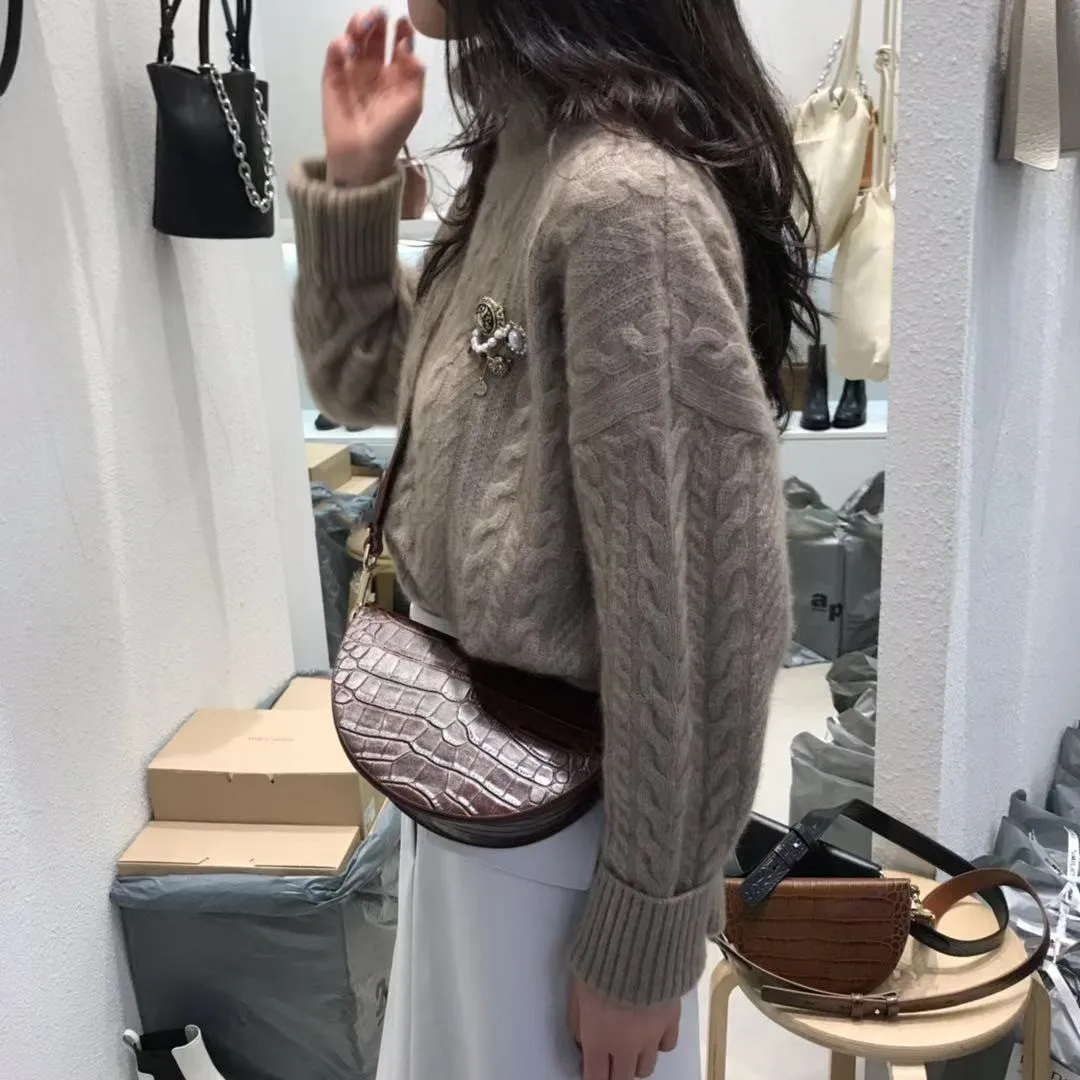 Women Crossbody Bag Fashion Crocodile Semicircle Saddle Bags PU Leather Shoulder Crossbody Bags female Handbags designer bolsas