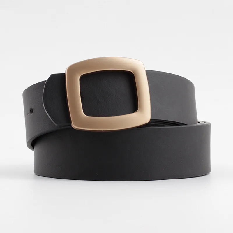 High Quality Gold Square Pin Metal Buckle Belts Women Female Belts for Jeans Pu Leather Strap Black Pink Off White Belt Classy