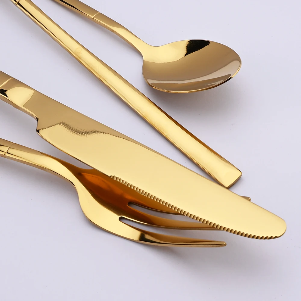 24Pcs Gold Dinnerware Set Stainless Steel Cutlery Set Knife Fork Spoon Dinner Set KitchenTableware Flatware Set Dishwasher Safe