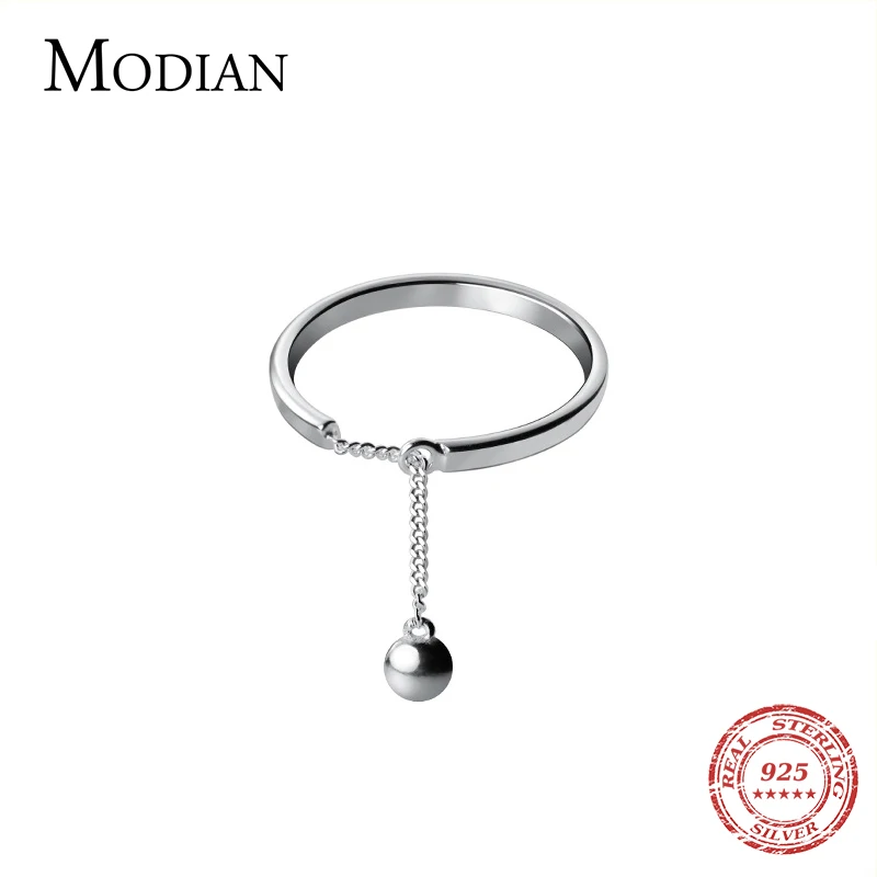 Modian Fashion 925 Sterling Silver Stackable Simple Engagement Rings for Women Adjustable Beads Chain Finger Rings Fine Jewelry