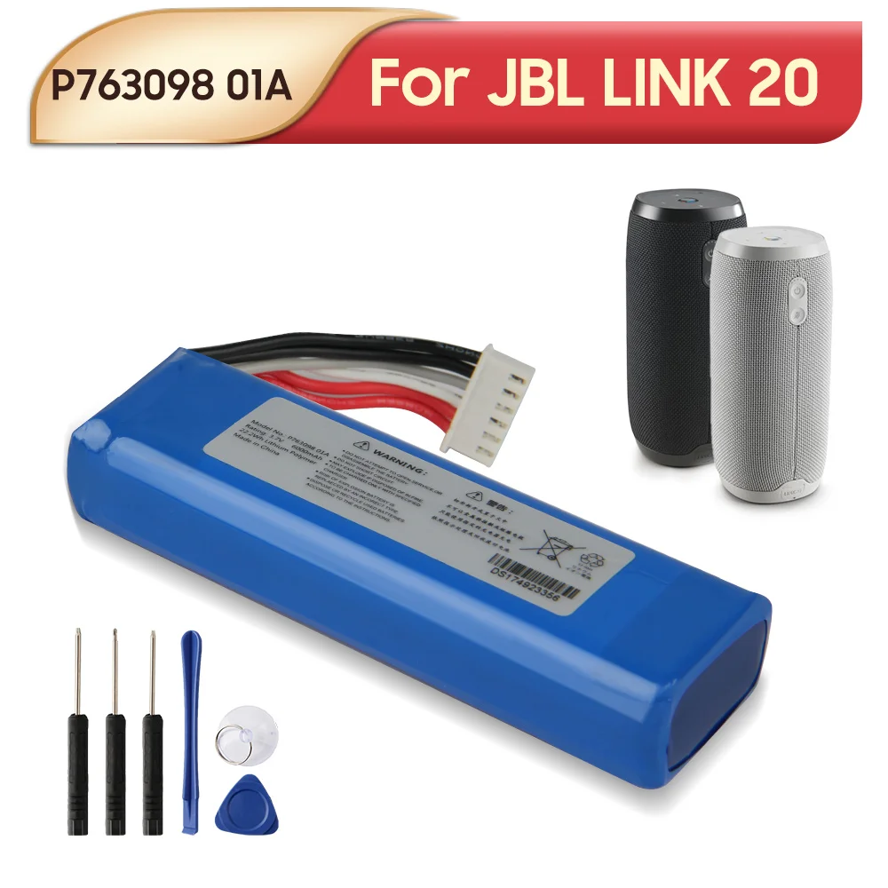 Original Replacement Battery P763098 01A For JBL Link 20 Link20 Portable Bluetooth Speaker Batteries  6000mAh