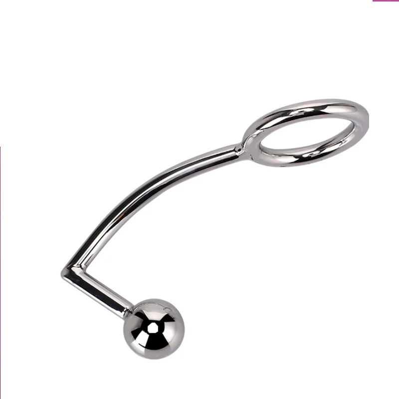 40mm 45mm 50mm for choose Anal plug Ball on Angled butt hook with penis ring fetish cock chastity Stainless Steel adult sex toys