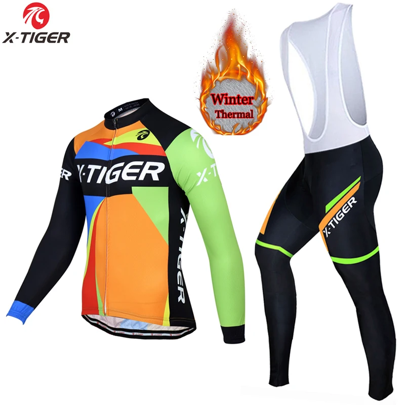 X-TIGER Cycling Jersey Set Mens Bike Riding MTB Winter Long Sleeve Cycling Suit Breathable Cycling Jersey Set Clothing