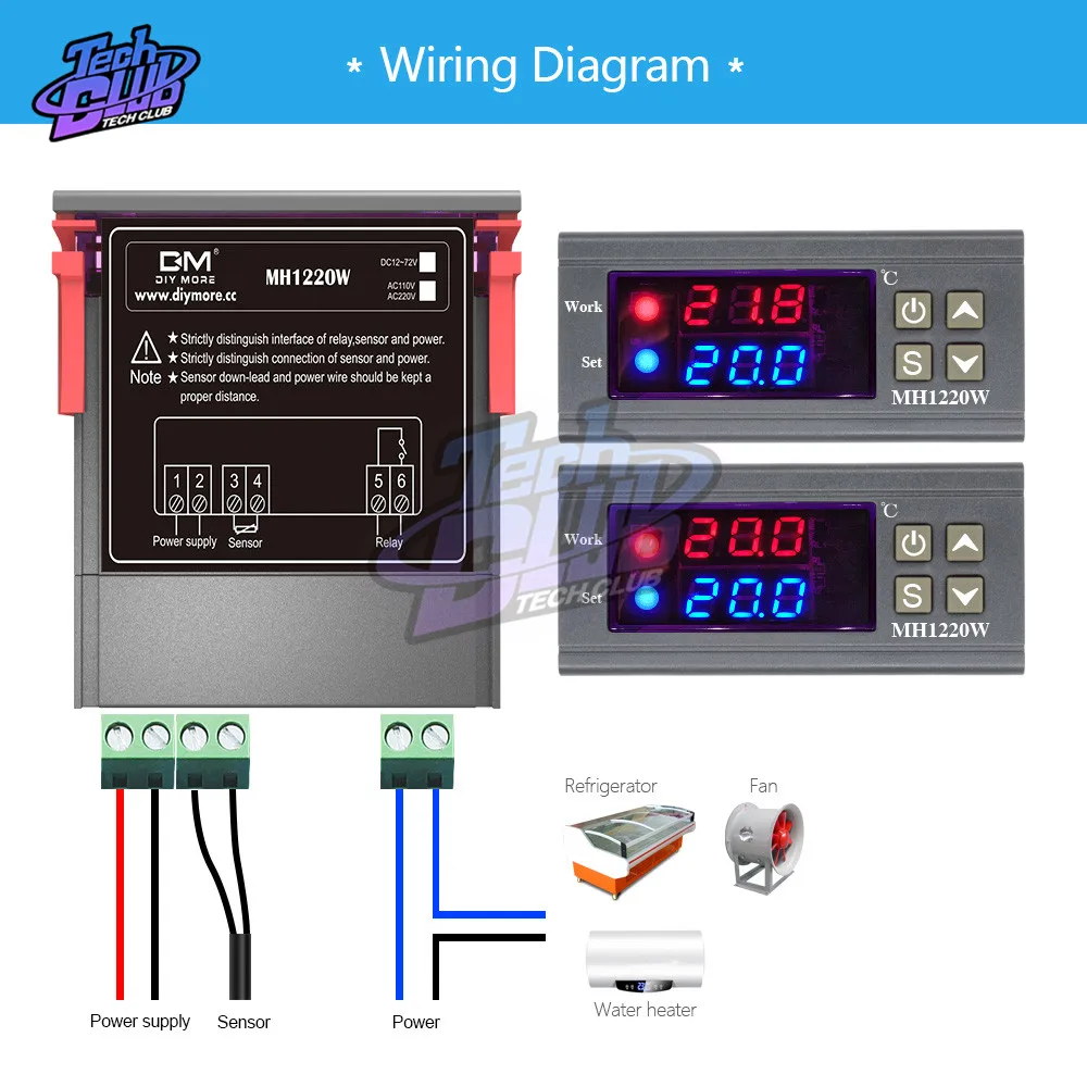 MH1210W DC12V-72V AC110-220V 10A regolatore termostato temperatura digitale controllo raffreddamento riscaldamento con sensore NTC