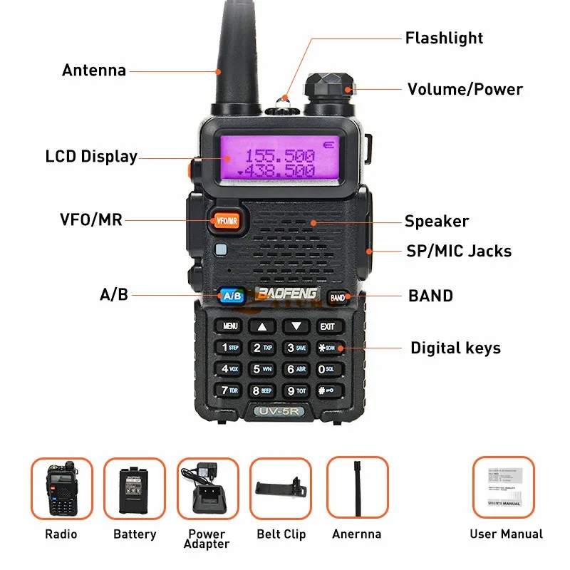 جهاز الإرسال والاستقبال Baofeng-UV5R Walkie ، ثنائي النطاق ، talus-MHz الأصلي ، ‎ ‎ ‎-‎ MHz BF ، جهاز إرسال واستقبال ثنائي الاتجاه ، جهاز إرسال واستقبال pofeng HF