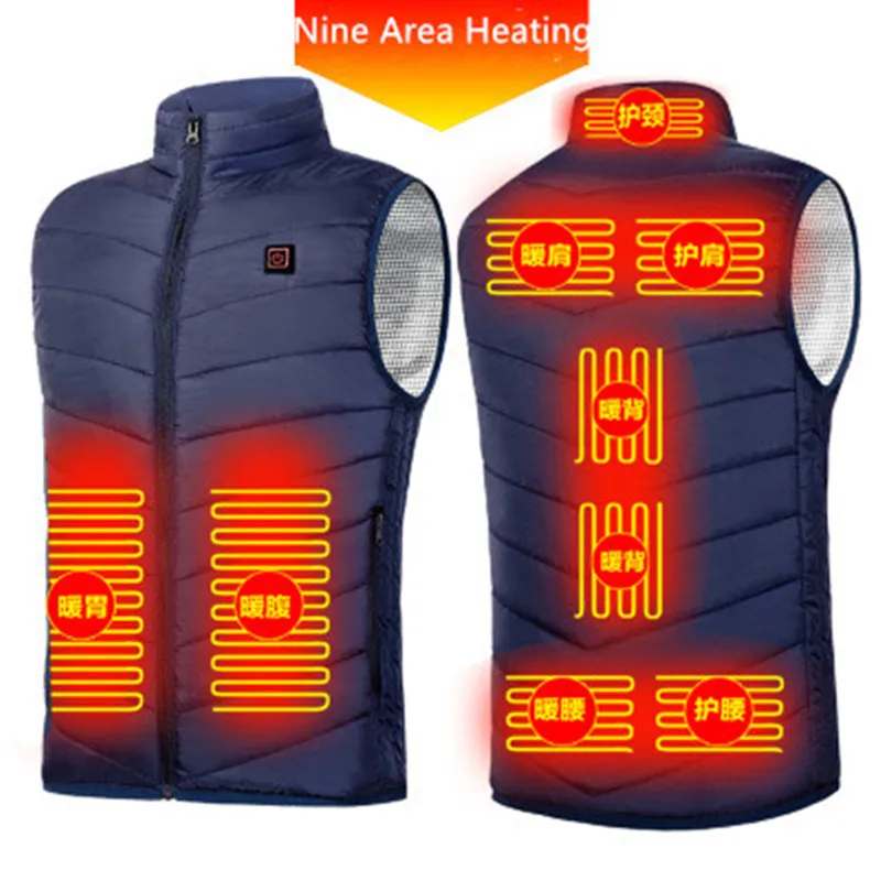 New 9 Places Heated Vest Men Women Usb Heated Jacket Heating Vest Thermal Clothing Hunting Vest Winter Heating Jacket BlackS-6XL