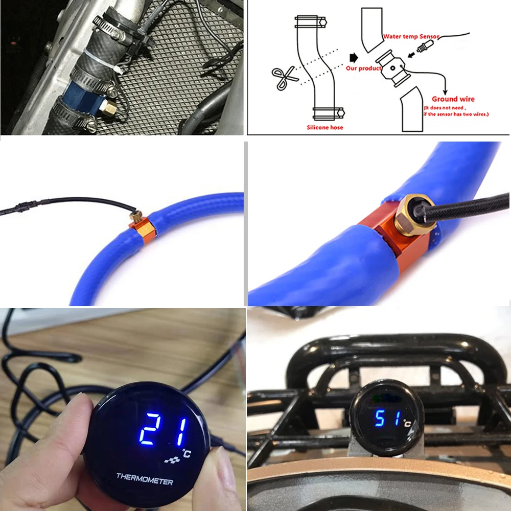 ZSDTRP Motorcycle KOSO Water Temperature Mini Meter With 18mm Sensor Water Temp Adapter Scooter And Racing Universal