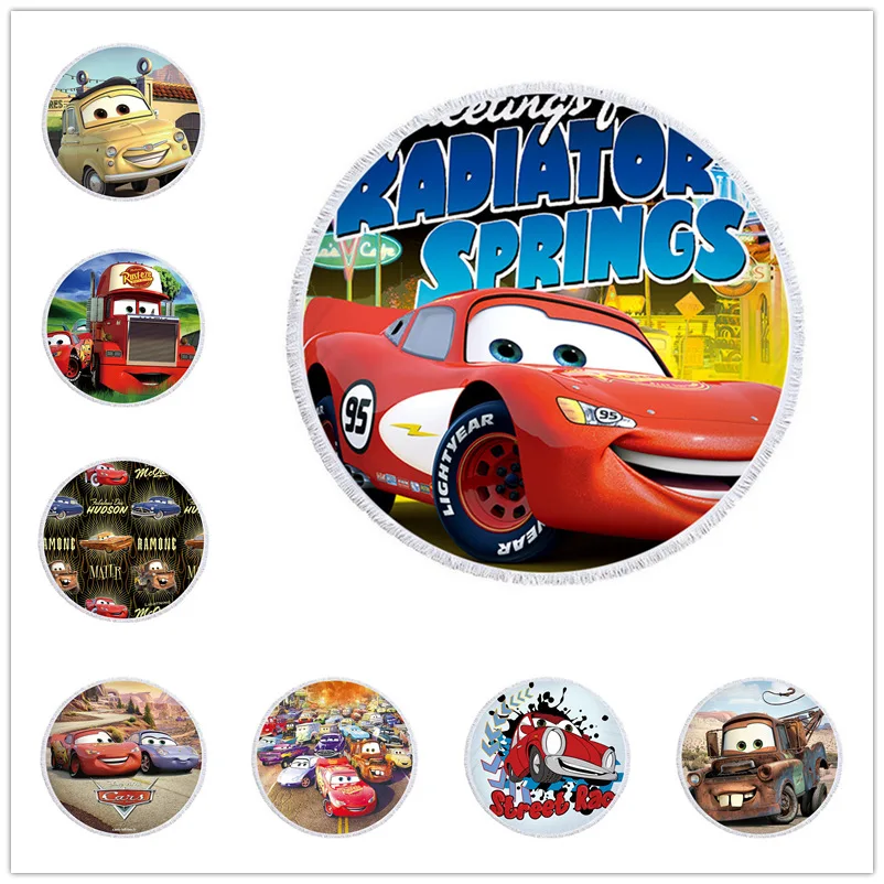 

Cars Cartoon Beach Towel Bath Towel Soft Round Children Adult Vacation yoga crawling picnic blanket Children Boys gift