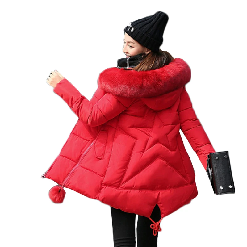 

Korean A-line Winter Coat With Big Fur Collar Down Parkas For Women Thicken Warm Cotton Padded Hooded Jacket 6XL Y517