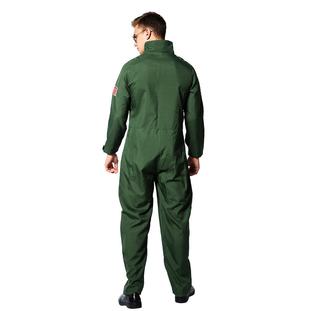 Eraspooky Top Gun Movie Cosplay Amerikaanse Luchtmacht Uniform Halloween Kostuums Voor Mannen Volwassen Legergroen Militaire Pilot Jumpsuit