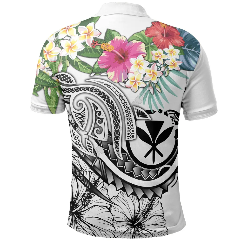 Polynesian Hawaii Kanaka Maoli Polo Summer Plumeria White 3D Printed Polo Shirt Men Women Short Sleeve Summer T-shirt