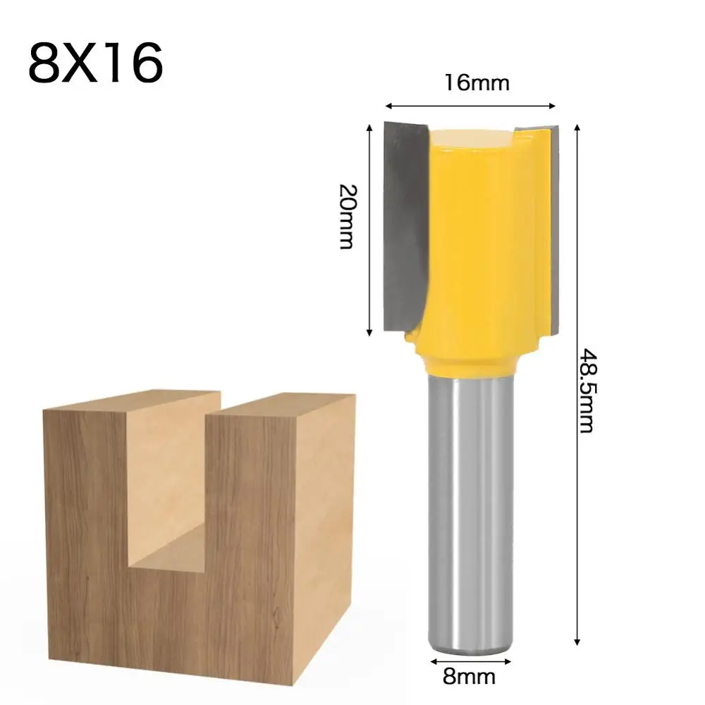 1PC 8mm Shank Straight Woodworking Router Bit Set Wood Cutter 6/10/12/16mm Cutting Diameter Milling Cutter Tool