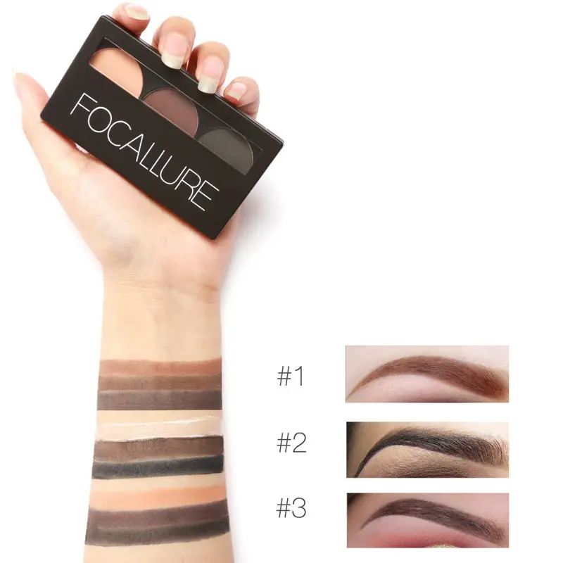 Focallure Waterproof Eyebrow Powder Palette Natural Brown Eye Brow Make up Palette Long Lasting Eye Brow Makeup Kit 3 Colors