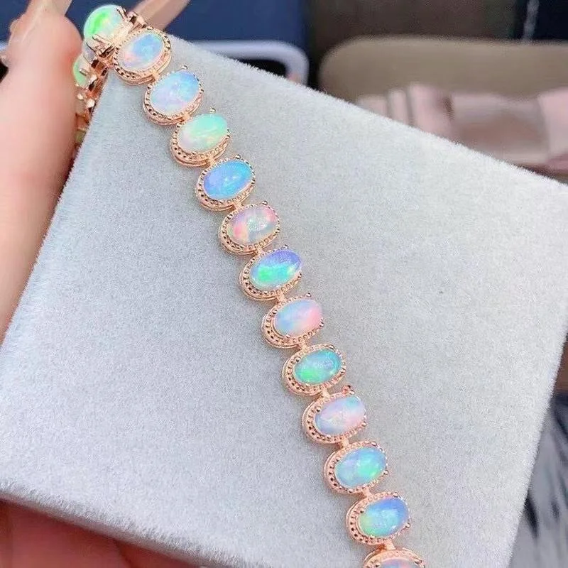 

Ladies Fashion Natural Opal Stone 925 Silver Bracelet Color Changing and Colorful Jewelry
