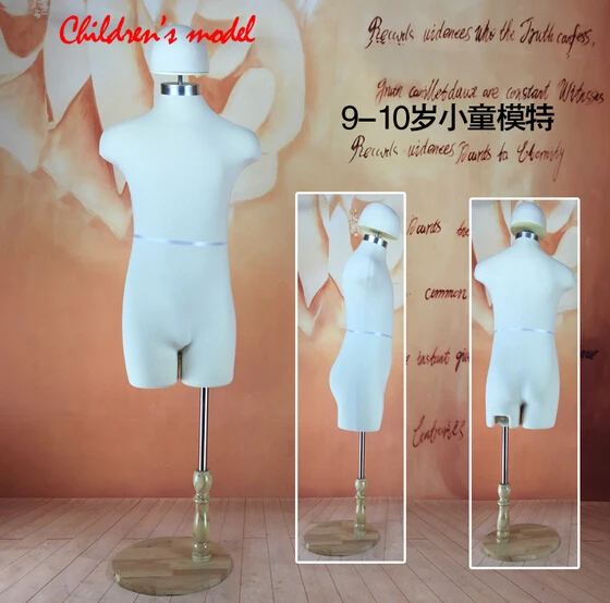 9-10 Year-old Children's Half-style Models Props, Child Cloth White Cotton Fabric Wood Disc Base 1pc Woman Pet Mannequin,hy017