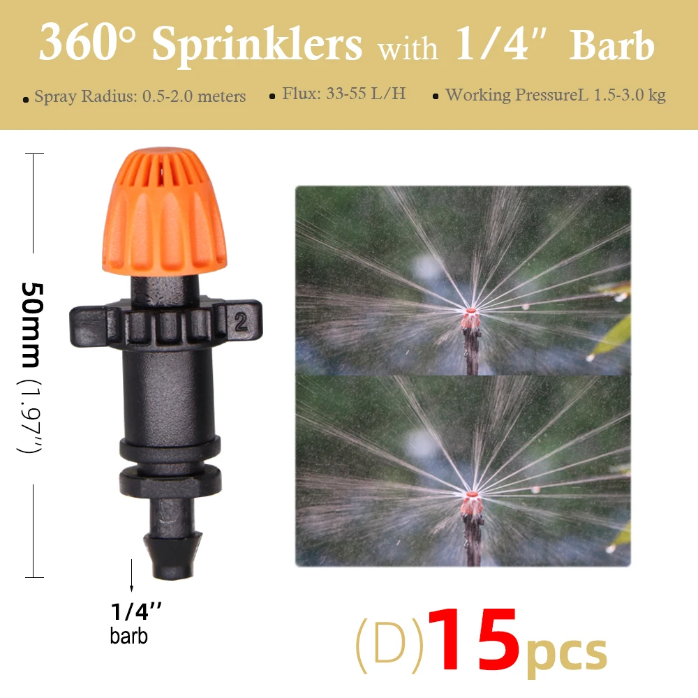 15PCS 24 Type Gardening Watering Mist Spinklers Rotate Refraction Nozzles Sprayer w/ 1/4'' Barb Connector 4/7mm Hose Atomiser