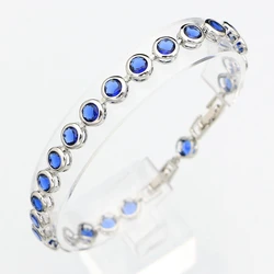 925 Sterling Silver Slim Bracelet for Women Blue Stone Zircon 18cm+2cm Extension Bracelet Two Buttons Free Gift Box