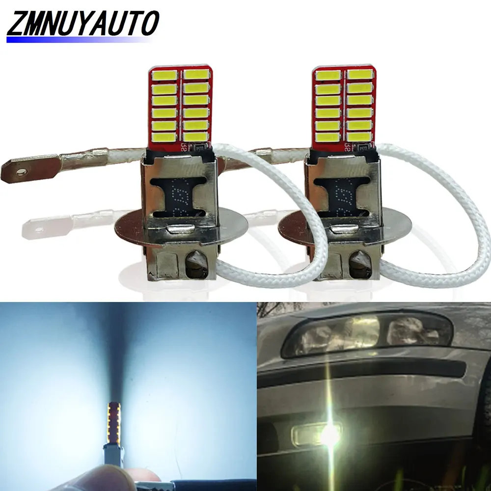 2PCS H1 H3 Led Bulbs Super Bright White 24 4014SMD Led Car Front Fog Light Auto Driving Day Running Lamp 12V