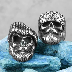 Hippie Big Beard Wear Hat Skull Stainless Steel Mens Rings Punk Hip Hop for Boyfriend Biker Jewelry Creativity Gift Wholesale