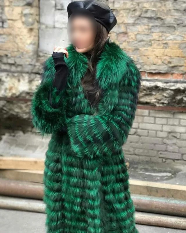 Women's Striped Real Silver Fox Fur Coat, Long Cardigen with Wool Lining, Big Size Clothes, Elegant Outwear, Spring, Lux18A09164