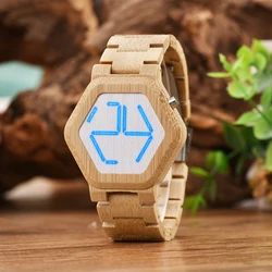 montre homme BOBO BIRD LED Wood Men's Watches Digital Watch Men Night Vision Quartz Wristwatch Minimal Time Display In Gift Box