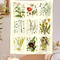 Botanical Wildflower Tapestry Wall Hanging Vintage garden Hippie floral art Tapestries Colorful Psychedelic INS Home Decor