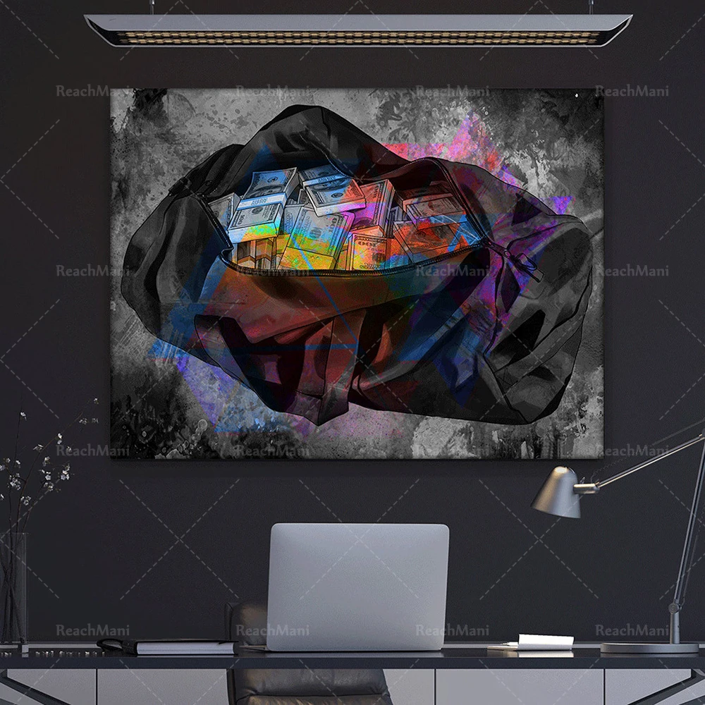 Money bag canvas print wall art office decoration pop art print - view 2