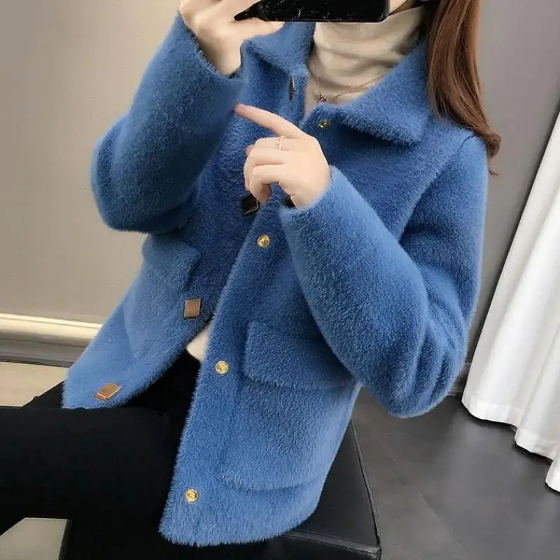 Imitation Mink Velvet Coat Women 2021 Spring Autumn New Korean Mother Jackets Imitation Mink Sweater Female Cardigan Buttons