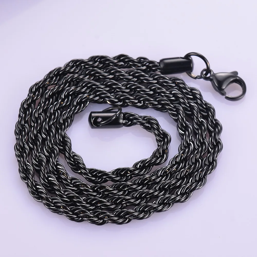 1 Stück Edelstahl Schwarze Seilkette Halskette Breite 2mm/2,5mm/3mm/4mm/5mm/6mm Seilkette Halskette/Armband für Männer und Frauen – Detail 3