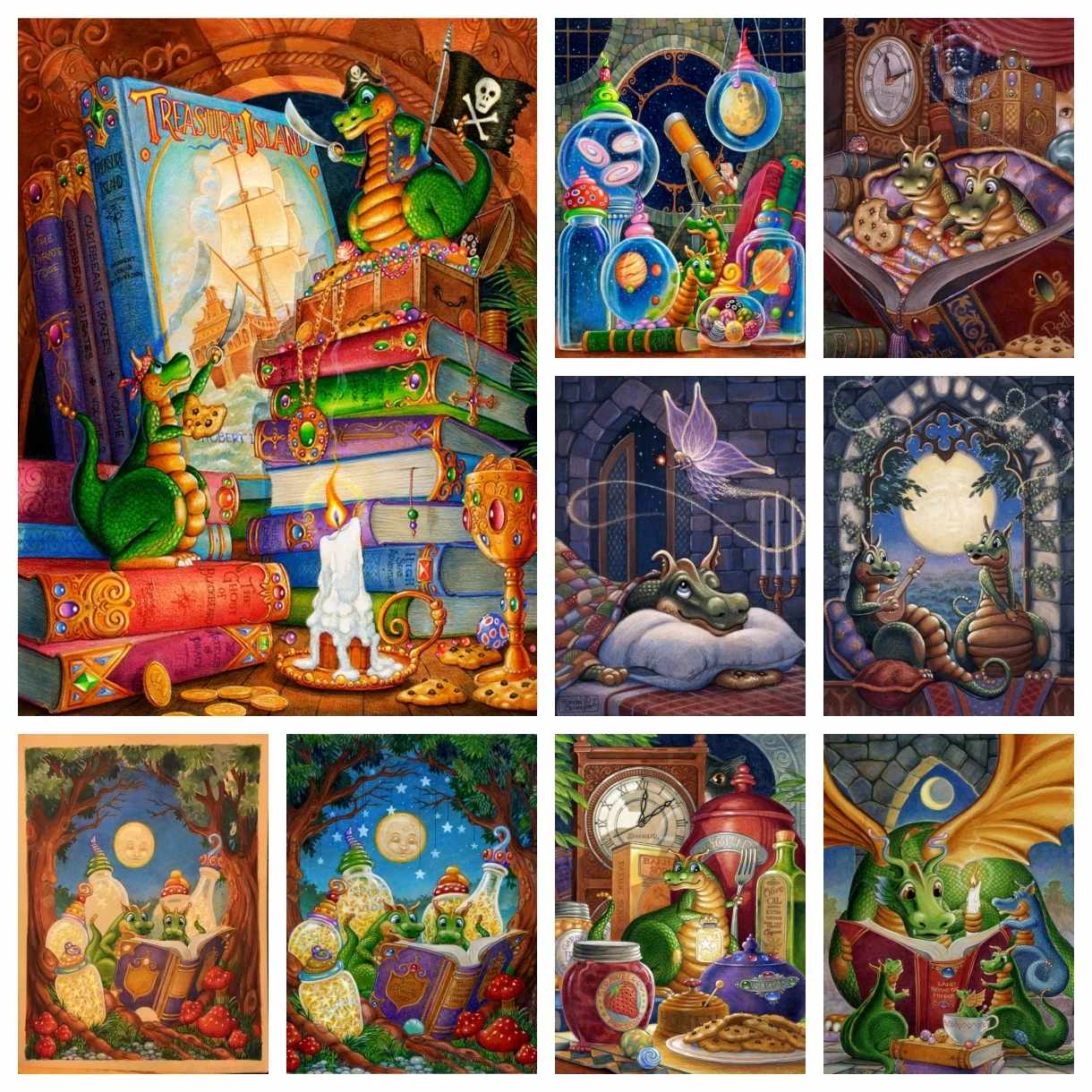 5D DIY Diamond Painting The Literate Dragon By Randal Spangler Square/Round Cross Stitch Kits Art Embroidery Craft Home Decor