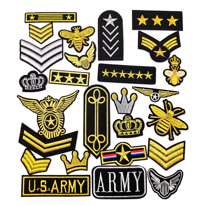 26Pcs/Lot Gold Silver Patch Ebroidered Applique Patches Fabric Garment Apparel Accessories Embroidery Badges