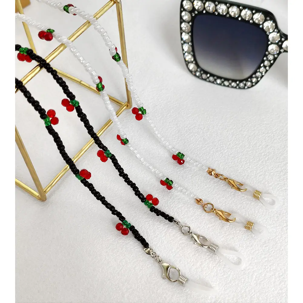 Flatfoosie Red Cherry Beads Glasses Chain Retro Beaded Reading Eyeglass Sunglasses Cord Neck Strap Women Eyewear Hanging Jewelry