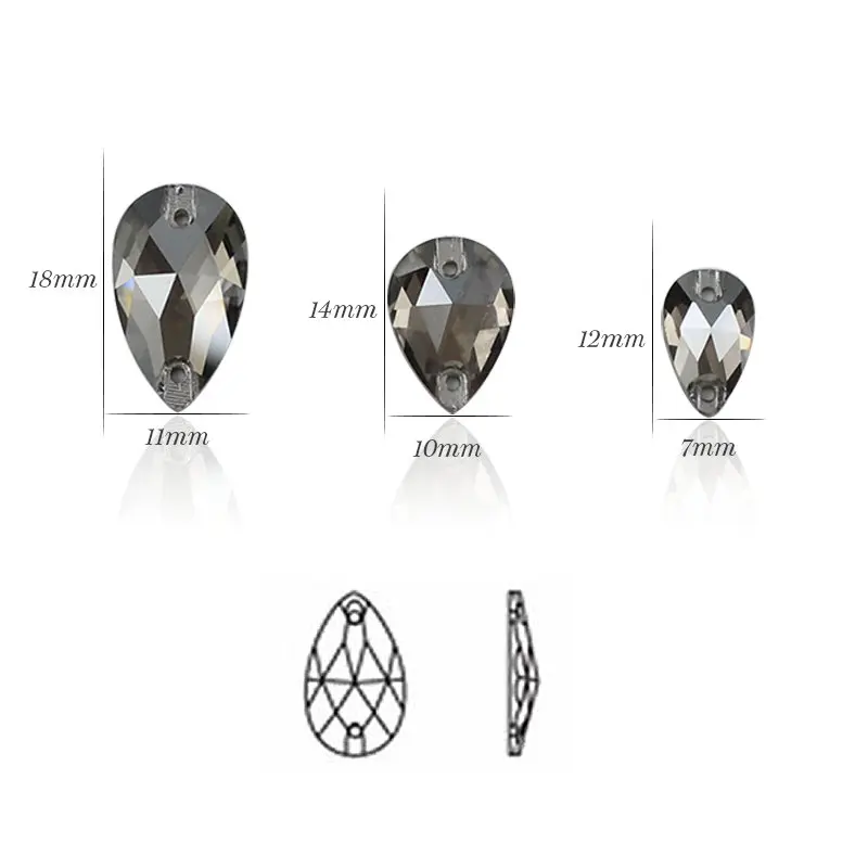 AAAAA Quality 6 Sizes Tear Drop two holes sew on crystal rhinestones for dress making,jewelry decoration,bags,garment,shoes