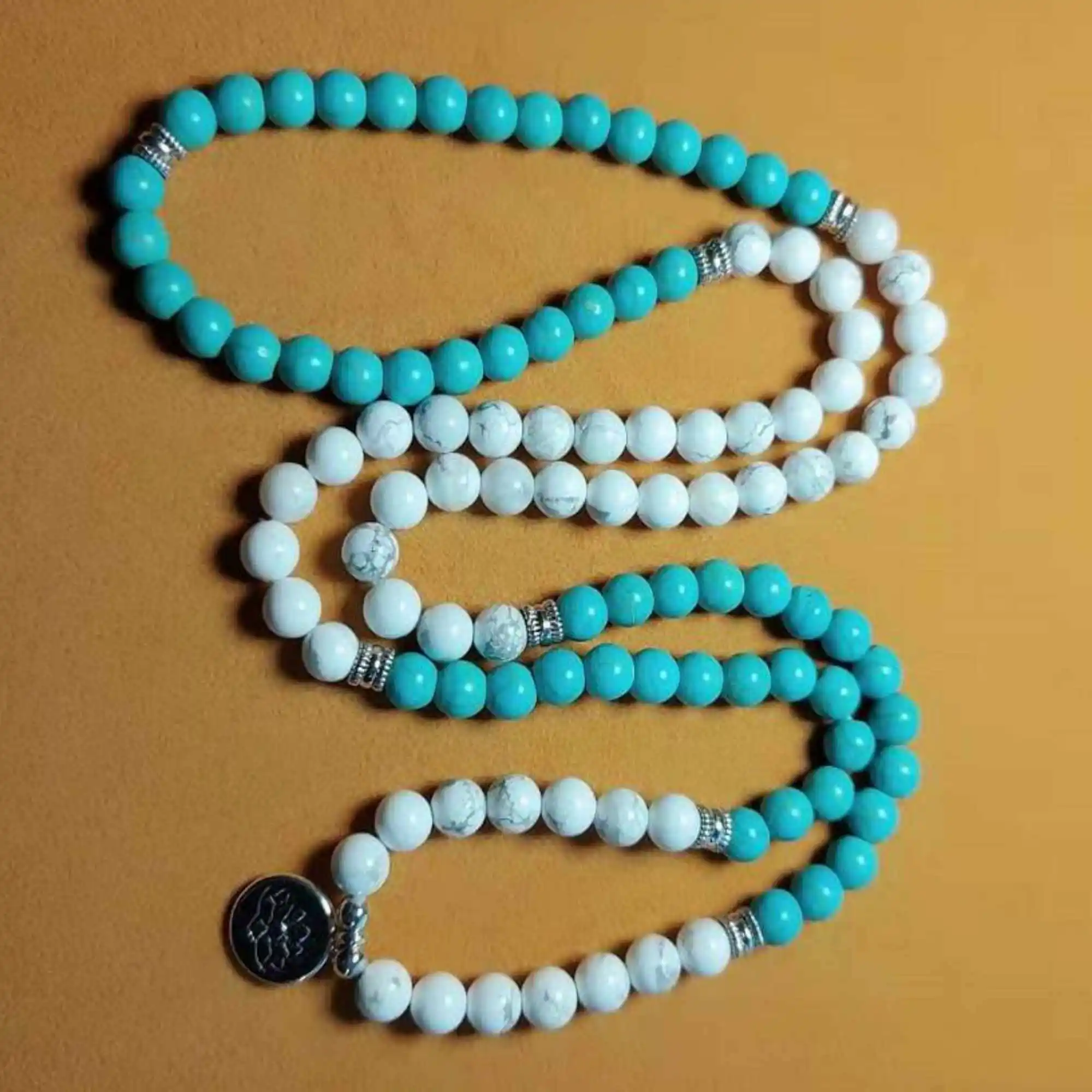 8mm Turquoise Howlite 108 Buddha Beads Gemstone Mala Bracelet Energy Peace Artisan Buddhist Cuff Men Prayer