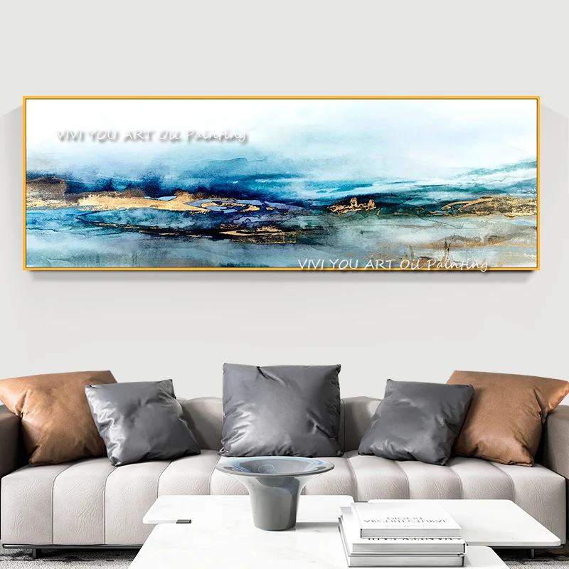 

The Fashion High Quality Handpainted Abstract Blue White Nature Oil Painting Wall Art Modern Porch Picture Decor Country View